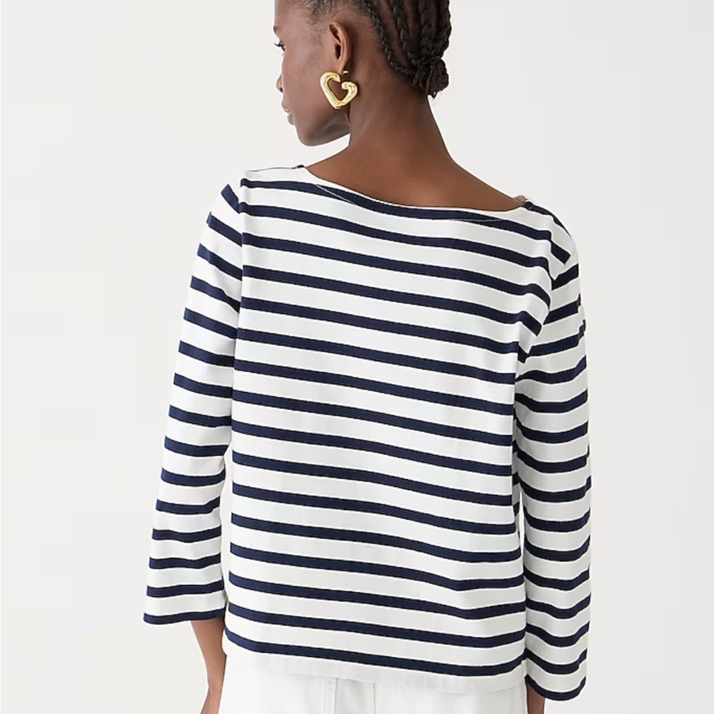 J crew ivory navy Classic mariner cloth boatneck T-shirt in stripe - Picture 3 of 7